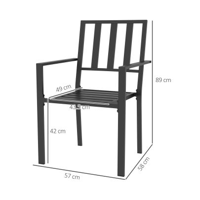 Outsunny Set of Four Minimal Metal Garden Chairs Black