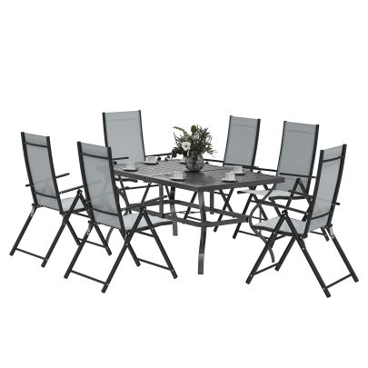 Outsunny Seven Piece Steel Outdoor Dining Set, with Parasol Hole Grey