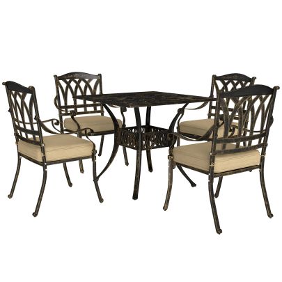 Outsunny Five Piece Cast Aluminium Garden Dining Set Bronze Tone