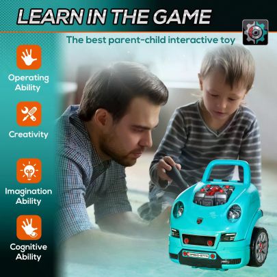 HOMCOM Kids Truck Engine Toy Set, with Horn, Light, Car Key, for Ages 3 5 Years Teal