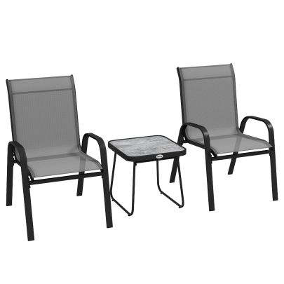 Outsunny Three Piece Metal Frame Garden Seating Set Grey