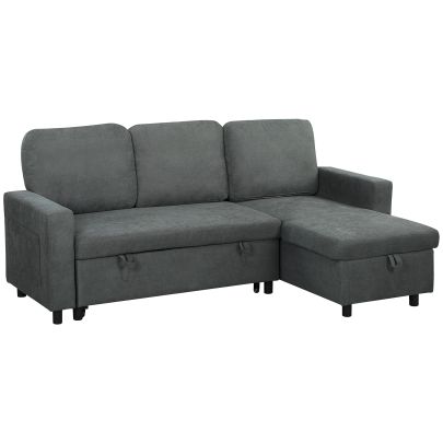 HOMCOM L Sofa Bed, with Storage Charcoal Grey