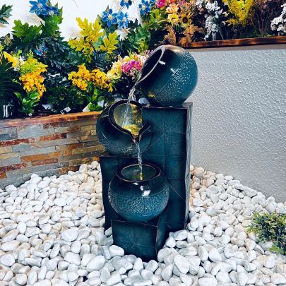 Teal Tranquil Pour Traditional Water Feature
