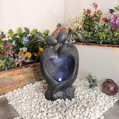 Heart Couple Contemporary Solar Water Feature