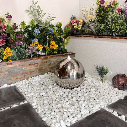 20cm Stainless Steel Sphere Modern Metal Solar Water Feature