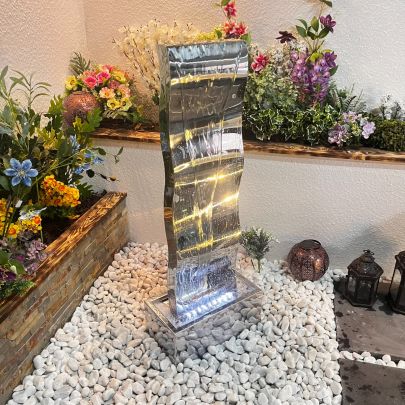 Small Stainless Steel Wave Modern Metal Solar Water Feature
