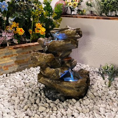 5 Tier Wood Cascade Woodland Solar Water Feature