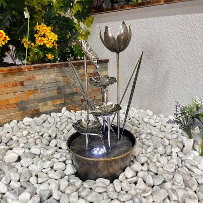 Small Flower Modern Metal Solar Water Feature