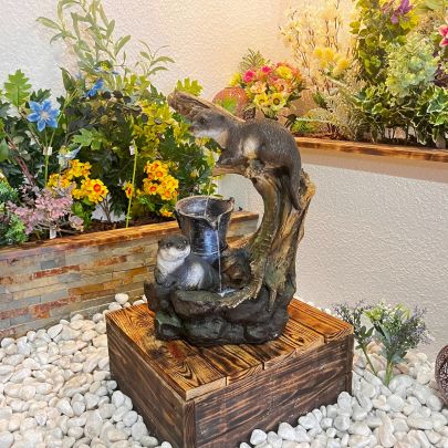 Otters Element with Lights Animal Fountains Solar Water Feature