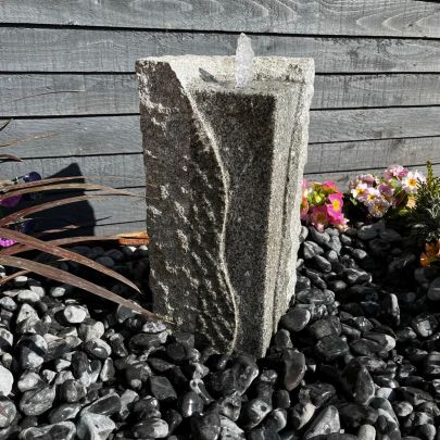 Rainbow Grey Column 40cm Natural Stone Solar Water Feature