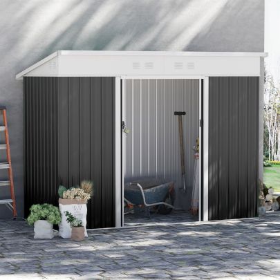 Outsunny 7.6 x 4.3ft Garden Storage Shed w/ Sliding Door Ventilation Window Sloped Roof Gardening Tool Storage Dark Grey