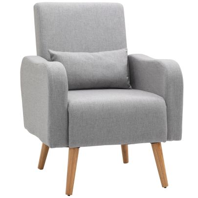 HOMCOM Accent Chair, Linen Touch Armchair, Upholstered Leisure Lounge Sofa for Living Room, Club Chair with Wooden Frame, Grey