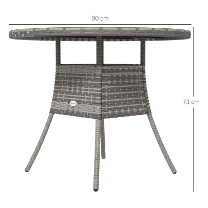 Outsunny 90cm Four Person Wood Effect Rattan Table Grey