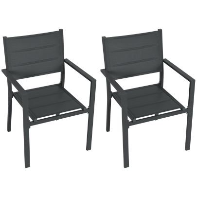 Outsunny Set of Two Aluminium Stacking Garden Chairs Dark Grey