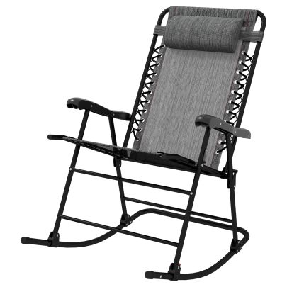 Outsunny Folding Rocking Chair Outdoor Portable Zero Gravity Chair w Headrest Grey