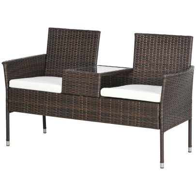 Outsunny Two Seat Rattan Chair, with Middle Table Brown