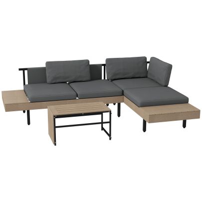 Outsunny Three Piece 'L' Garden Sofa Set Grey