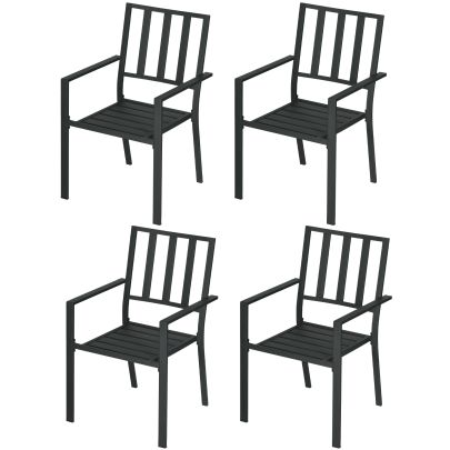 Outsunny Set of Four Minimal Metal Garden Chairs Black