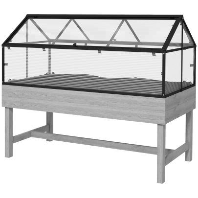 Outsunny 60 x 120cm Raised Garden Bed with Wooden Base Grey
