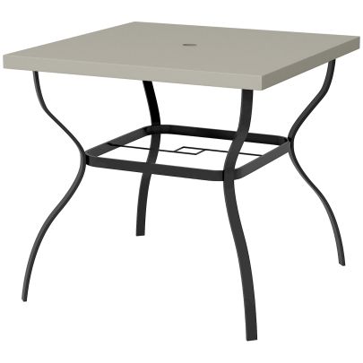 Outsunny Four Seater Steel Garden Table, with Parasol Hole Grey Black