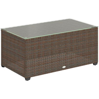 Outsunny 90 x 50cm Glass Top Rattan Side Table Brown
