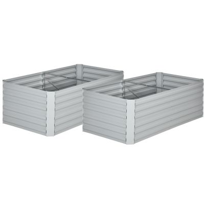 Outsunny Set of 2 Raised Beds for Garden, Galvanised Steel Outdoor Planters with Multi reinforced Rods for Vegetables, Plants, Flowers and Herbs, 180 x 90 x 59 cm, Light Grey
