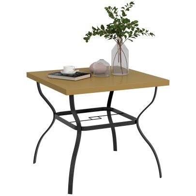 Outsunny Four Seater Steel Garden Table, with Parasol Hole Brown Black