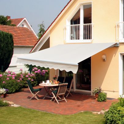 2.5x2 m Manual Retractable Awning Beige Canopy & White Frame