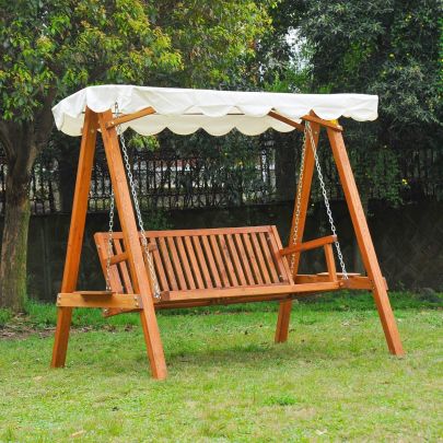 3 Seater Wooden Garden Swing Chair Seat Bench Cream