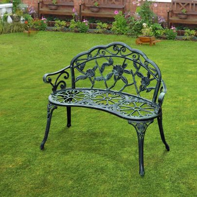 Cast Aluminum Garden Bench Antique Green
