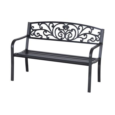 2 Seater Garden Bench Steel Black