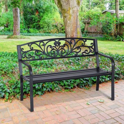 2 Seater Garden Bench Steel Black