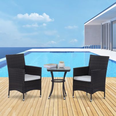 2 Seat Twin Rattan Bistro Chair and Table Set Brown