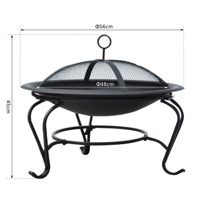 Steel Fire Pit  56x45H cm Lid Included Black
