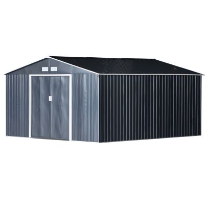 12.5 x 11.1ft Galvanized Steel Garden Shed & Foundation  Grey