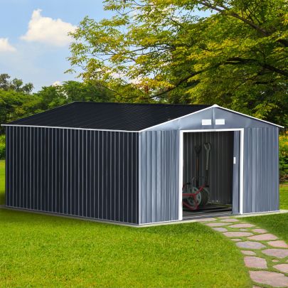 12.5 x 11.1ft Galvanized Steel Garden Shed & Foundation Grey