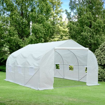 4.5x3x2m PE Mesh Cover Galvanized Metal Frame Walk In Greenhouse White