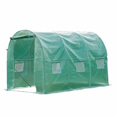 3x2 m Polytunnel Walk in Greenhouse with Zip Door and Windows Green