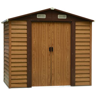 7.7 x 6.4ft Slatted Steel Garden Shed & Foundation  Brown