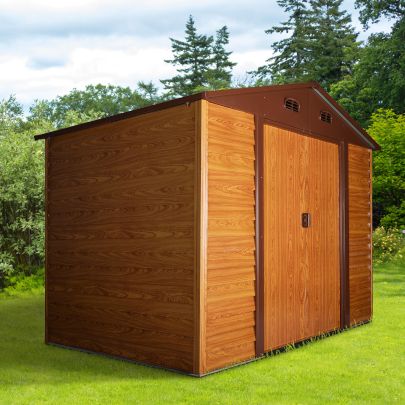 6.3 x 9.1ft Slatted Steel Wood Effect Garden Shed  Brown