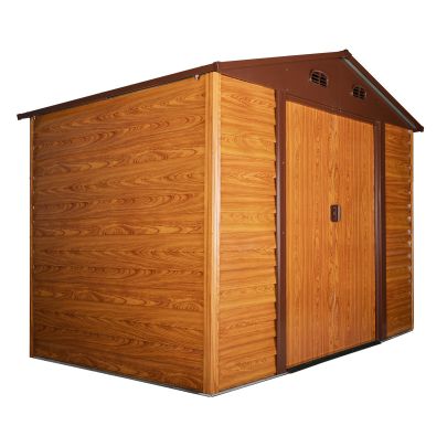 6.3 x 9.1ft Slatted Steel Wood Effect Garden Shed Brown