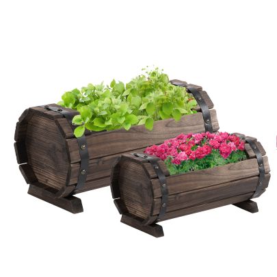 2PCs Wooden Flower Plant Pot Outdoor & Indoor Plant Box with Solid Wood