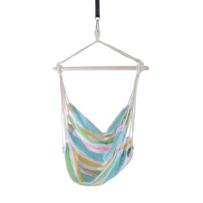 Hanging Swing Chair Cotton Cloth Size: 100Lx90W cm Multi colour stripes white rope 