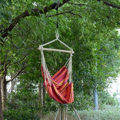 Hanging Swing Chair Cotton Cloth Size: 100L x 90W cm Multicolour stripes white rope 