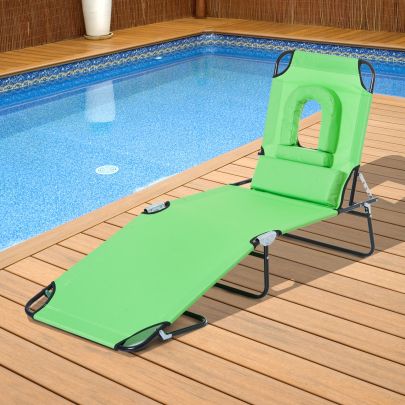 Sun Lounger Recliner W & Pillow Green