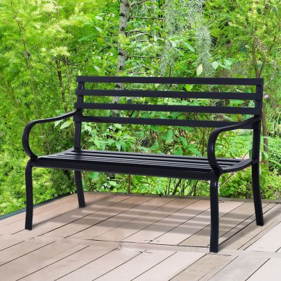 Outdoor Garden Bench Steel Black