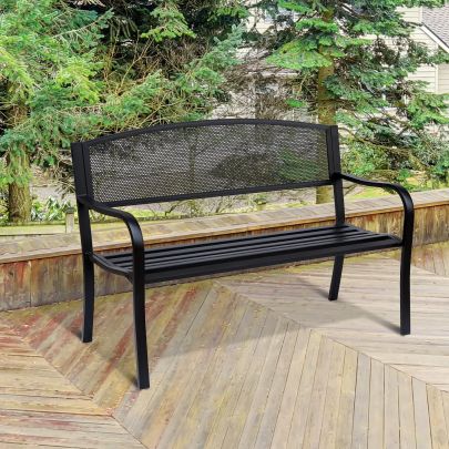 Garden Bench Furniture Patio Park 2 Person Chair Seat Steel Black 120cm Outdoor