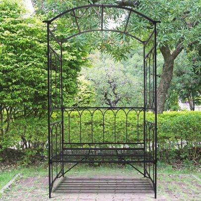 Metal Frame Bench W & Arch 115Lx50Wx203H cm Black
