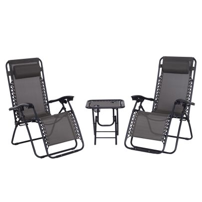 2 Pcs Zero Gravity Chairs Inc Sides Table Steel Frame Texteline Grey