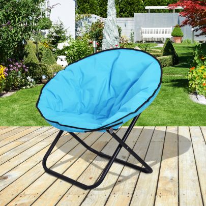 Folding Saucer Moon Chair 80Lx80Wx75H cm Metal Frame 600D Oxford Cloth Blue